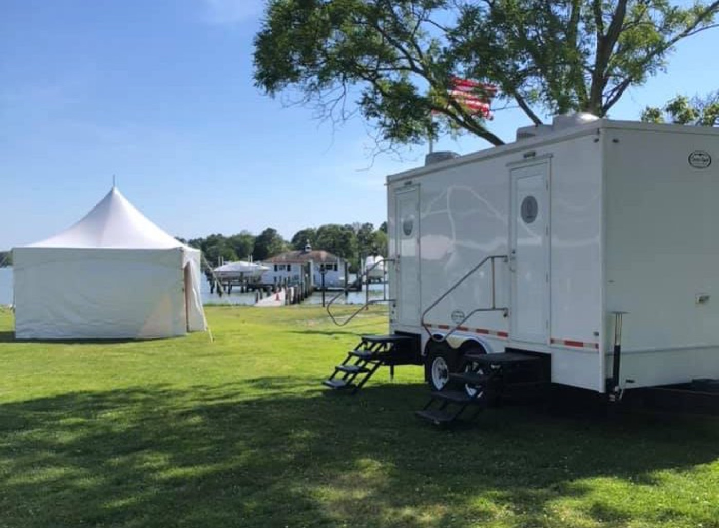 Clean Spot luxury restroom trailer set up at an Eastern Shore event